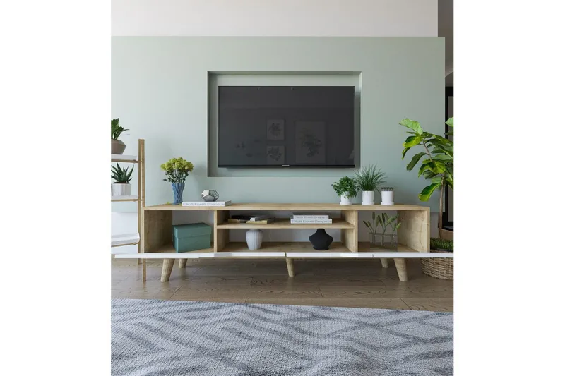 Kollumber TV-benk 180x30 cm - Brun/Hvit - Møbler - Mediamøbel & tv møbel - Mediestativ & veggfeste