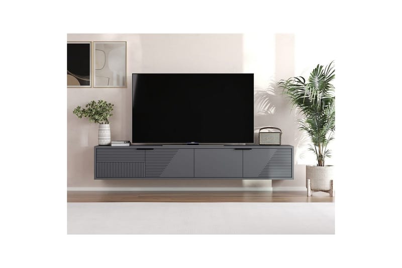 Kulwant Veggmontert TV-benk 180 cm med Oppbevaring i Malt Tre - Antrasitt - Møbler - Mediamøbel & tv møbel - TV-benk & mediabenk