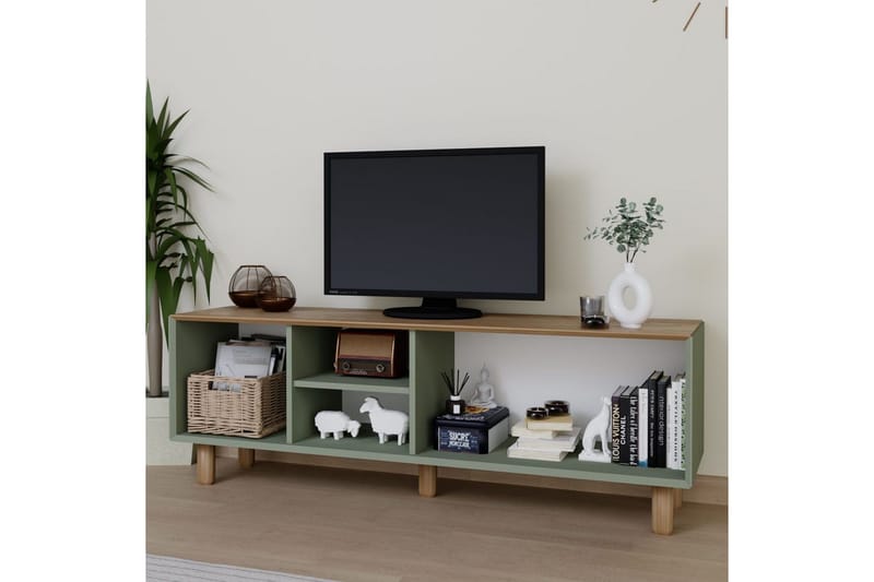 Kuniyoshi Gulvstående TV-benk 160 cm med Oppbevaring i Malt Tre - Lysegrønn - Møbler - Mediamøbel & tv møbel - TV-benk & mediabenk