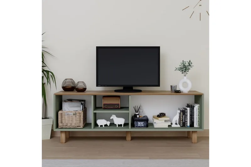 Kuniyoshi Gulvstående TV-benk 160 cm med Oppbevaring i Malt Tre - Lysegrønn - Møbler - Mediamøbel & tv møbel - TV-benk & mediabenk