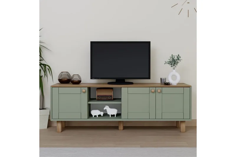 Kuniyoshi Gulvstående TV-benk 160 cm med Oppbevaring i Malt Tre - Lysegrønn - Møbler - Mediamøbel & tv møbel - TV-benk & mediabenk