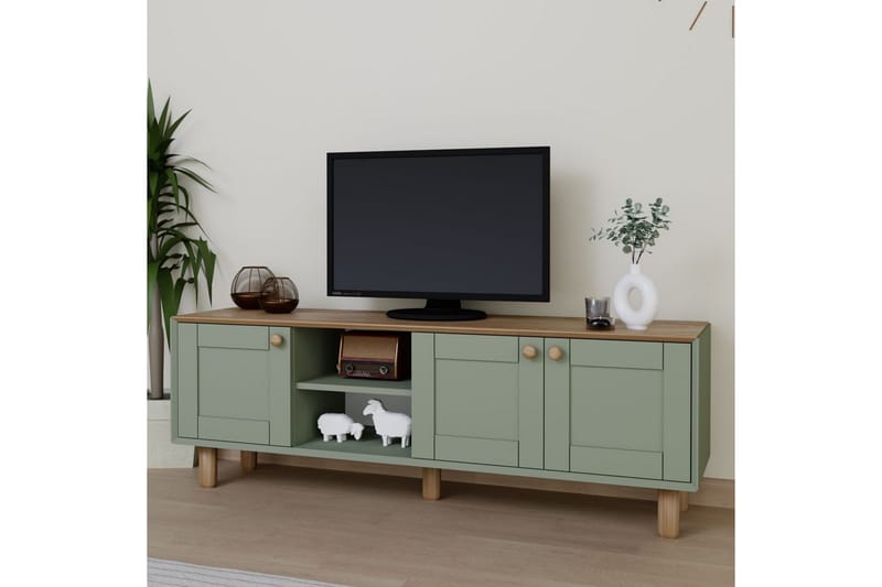 Kuniyoshi Gulvstående TV-benk 160 cm med Oppbevaring i Malt Tre - Lysegrønn - Møbler - Mediamøbel & tv møbel - TV-benk & mediabenk
