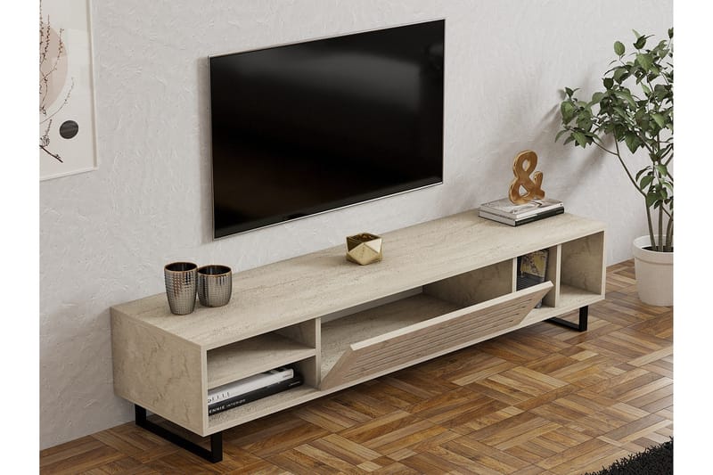 Lamal Gulvstående TV-benk 160 cm med Oppbevaring i Tre - Beige - Møbler - Mediamøbel & tv møbel - TV-benk & mediabenk