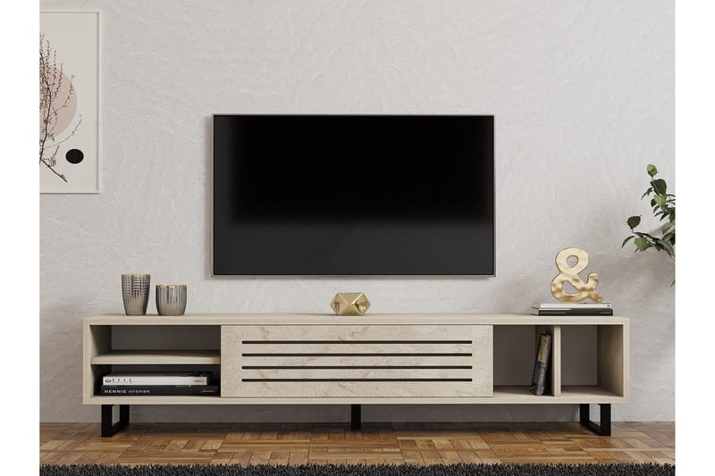 Lamal Gulvstående TV-benk 160 cm med Oppbevaring i Tre - Beige - Møbler - Mediamøbel & tv møbel - TV-benk & mediabenk