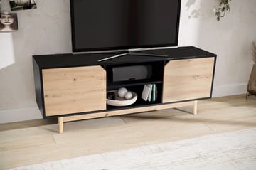 Lav TV-benk Wohnling Eik, svart, 150 cm - Svart med eikefargede fronter/ben - Møbler - Mediamøbel & tv møbel - TV-benk & mediabenk
