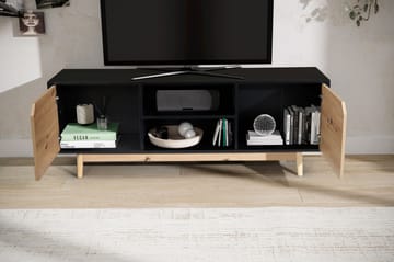 Lav TV-benk Wohnling Eik, svart, 150 cm - Svart med eikefargede fronter/ben - Møbler - Mediamøbel & tv møbel - TV-benk & mediabenk