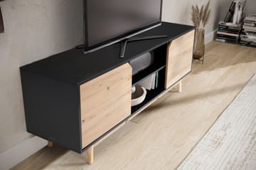 Lav TV-benk Wohnling Eik, svart, 150 cm - Svart med eikefargede fronter/ben - Møbler - Mediamøbel & tv møbel - TV-benk & mediabenk