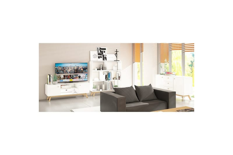 Lavbord Cassie 140x39x53 cm, Hvit/Hvit - 140x39x53 cm, Hvit/Hvit - Møbler - Mediamøbel & tv møbel - TV-benk & mediabenk