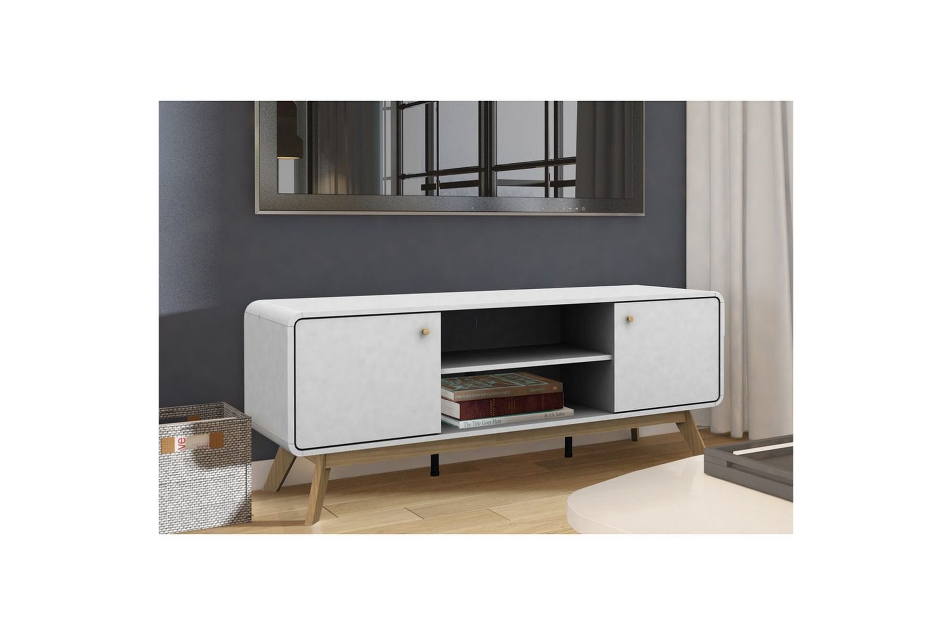 Lavbord Cassie 140x39x53 cm, Hvit/Hvit - 140x39x53 cm, Hvit/Hvit - Møbler - Mediamøbel & tv møbel - TV-benk & mediabenk