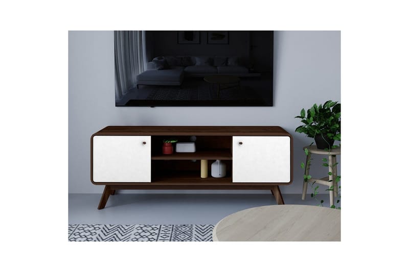 Lavbord Cassie 140x39x53 cm, Valnøtt/Hvit - 140x39x53 cm, Valnøtt/Hvit - Møbler - Mediamøbel & tv møbel - TV-benk & mediabenk