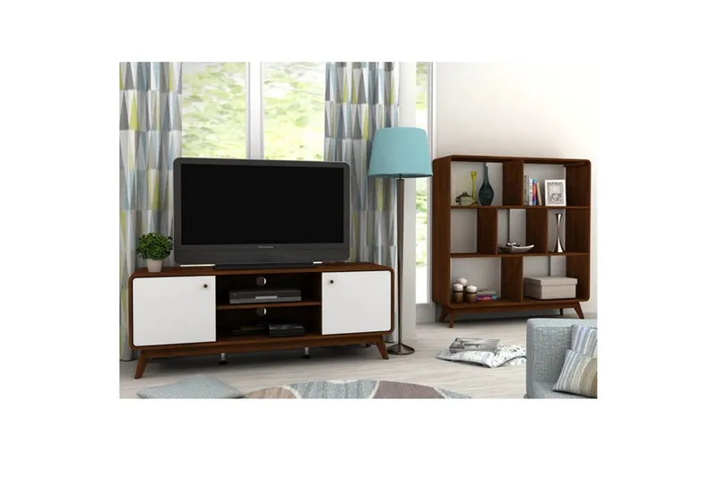 Lavbord Cassie 140x39x53 cm, Valnøtt/Hvit - 140x39x53 cm, Valnøtt/Hvit - Møbler - Mediamøbel & tv møbel - TV-benk & mediabenk