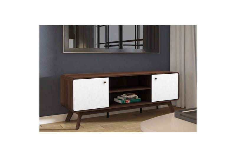 Lavbord Cassie 140x39x53 cm, Valnøtt/Hvit - 140x39x53 cm, Valnøtt/Hvit - Møbler - Mediamøbel & tv møbel - TV-benk & mediabenk