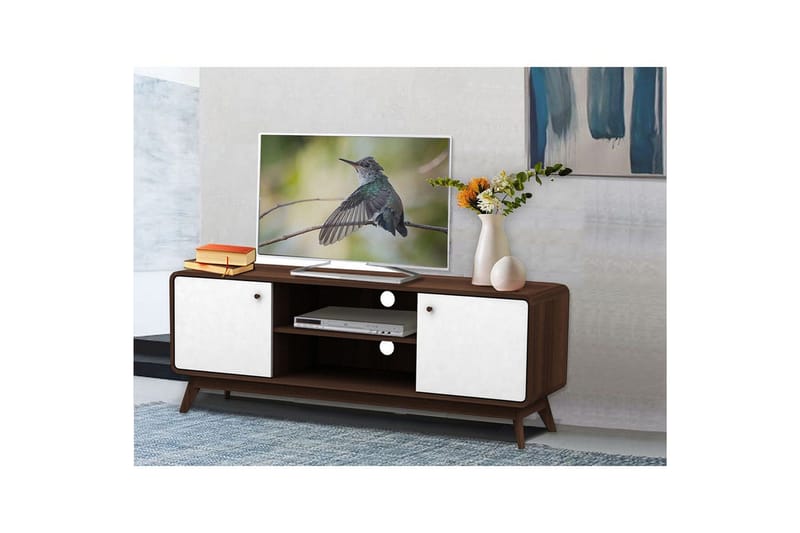 Lavbord Cassie 140x39x53 cm, Valnøtt/Hvit - 140x39x53 cm, Valnøtt/Hvit - Møbler - Mediamøbel & tv møbel - TV-benk & mediabenk