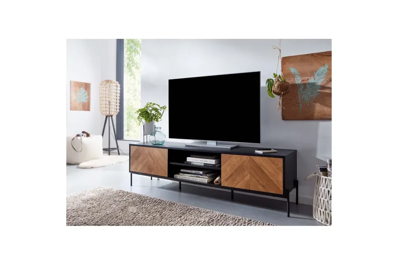 Lavbord Wohnling Eikentre foliert med 2 dører oppbevaringsbrett metallben landlig stil - Møbler - Mediamøbel & tv møbel - Mediestativ & veggfeste