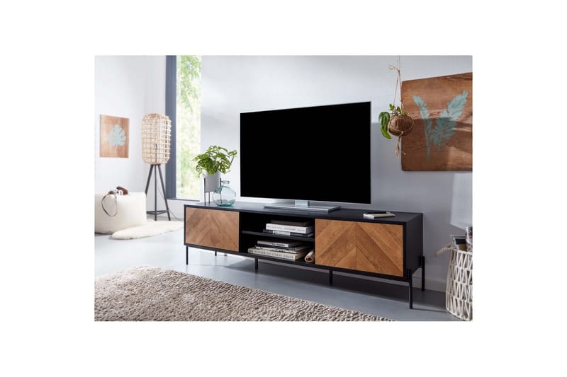 Lavbord Wohnling Eikentre foliert med 2 dører oppbevaringsbrett metallben landlig stil - Møbler - Mediamøbel & tv møbel - Mediestativ & veggfeste