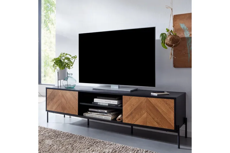 Lavbord Wohnling Eikentre foliert med 2 dører oppbevaringsbrett metallben landlig stil - Møbler - Mediamøbel & tv møbel - Mediestativ & veggfeste