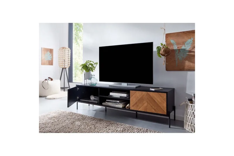 Lavbord Wohnling Eikentre foliert med 2 dører oppbevaringsbrett metallben landlig stil - Møbler - Mediamøbel & tv møbel - Mediestativ & veggfeste