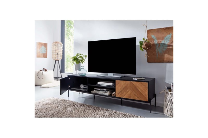 Lavbord Wohnling Eikentre foliert med 2 dører oppbevaringsbrett metallben landlig stil - Møbler - Mediamøbel & tv møbel - Mediestativ & veggfeste