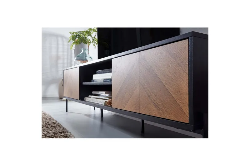 Lavbord Wohnling Eikentre foliert med 2 dører oppbevaringsbrett metallben landlig stil - Møbler - Mediamøbel & tv møbel - Mediestativ & veggfeste