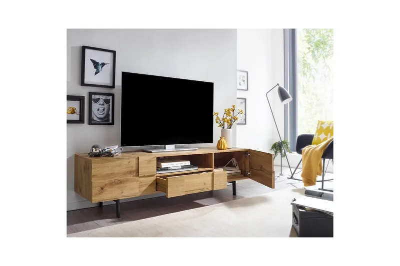 Lavbord Wohnling Eikentre foliert med 2 dører skuff metallben landlig stil - Møbler - Mediamøbel & tv møbel - TV-skap