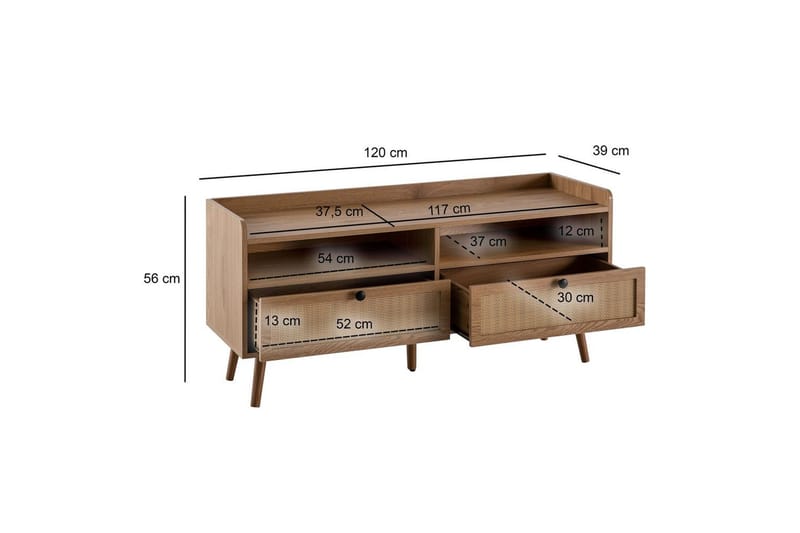 Lavbord Wohnling Eikfolie 2 skuffer moderne med oppbevaring Viennes flette moderne - Møbler - Mediamøbel & tv møbel - TV-skap