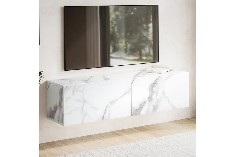 Lavbord Wohnling Foliert oppheng med klaffdør Moderne Marmor, Hvit, 120 cm - Marmor, Hvit, 120 cm - Møbler - Mediamøbel & tv møbel - TV-hylle