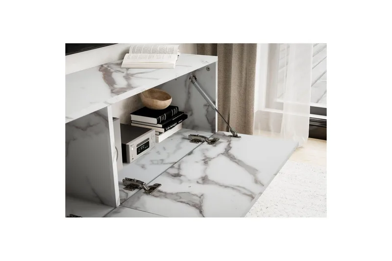Lavbord Wohnling Foliert oppheng med klaffdør Moderne Marmor, Hvit, 120 cm - Marmor, Hvit, 120 cm - Møbler - Mediamøbel & tv møbel - TV-hylle