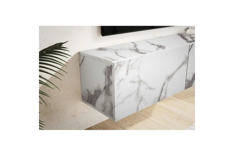 Lavbord Wohnling Foliert oppheng med klaffdør Moderne Marmor, Hvit, 120 cm - Marmor, Hvit, 120 cm - Møbler - Mediamøbel & tv møbel - TV-hylle