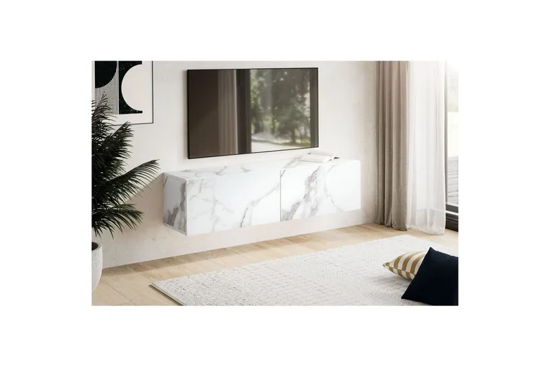 Lavbord Wohnling Foliert oppheng med klaffdør Moderne Marmor, Hvit, 120 cm - Marmor, Hvit, 120 cm - Møbler - Mediamøbel & tv møbel - TV-hylle