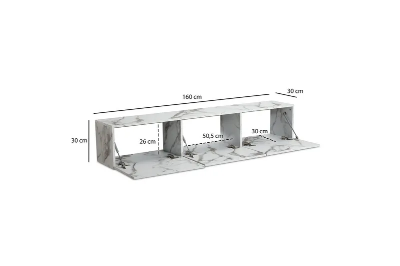 Lavbord Wohnling Foliert oppheng med klaffdør Moderne Marmor, Hvit, 160 cm - Marmor, Hvit, 160 cm - Møbler - Mediamøbel & tv møbel - TV-hylle