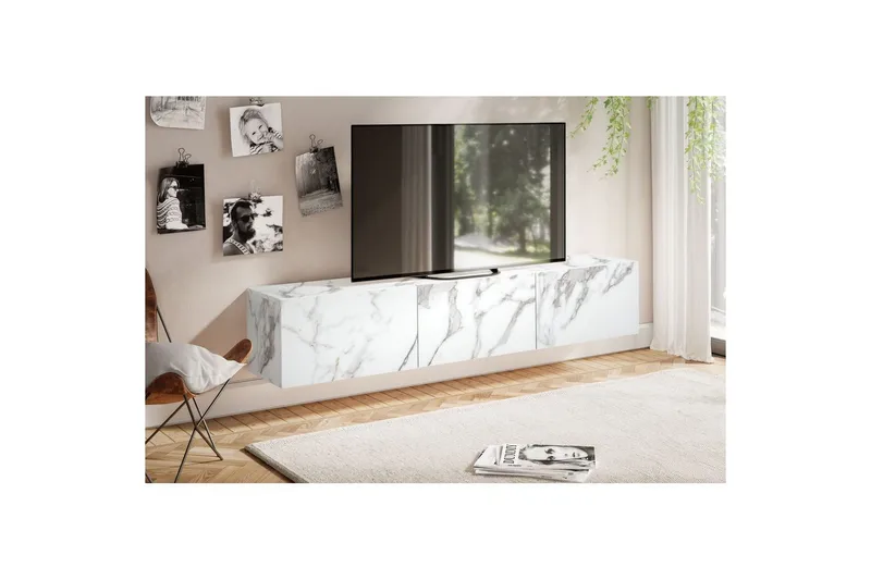Lavbord Wohnling Foliert oppheng med klaffdør Moderne Marmor, Hvit, 160 cm - Marmor, Hvit, 160 cm - Møbler - Mediamøbel & tv møbel - TV-hylle