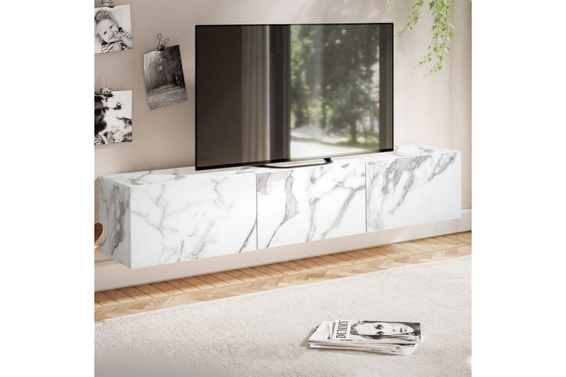 Lavbord Wohnling Foliert oppheng med klaffdør Moderne Marmor, Hvit, 160 cm - Marmor, Hvit, 160 cm - Møbler - Mediamøbel & tv møbel - TV-hylle