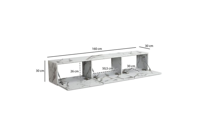 Lavbord Wohnling Foliert oppheng med klaffdør Moderne Marmor, Hvit, 160 cm - Marmor, Hvit, 160 cm - Møbler - Mediamøbel & tv møbel - Mediestativ & veggfeste