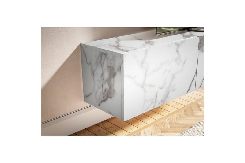 Lavbord Wohnling Foliert oppheng med klaffdør Moderne Marmor, Hvit, 160 cm - Marmor, Hvit, 160 cm - Møbler - Mediamøbel & tv møbel - Mediestativ & veggfeste