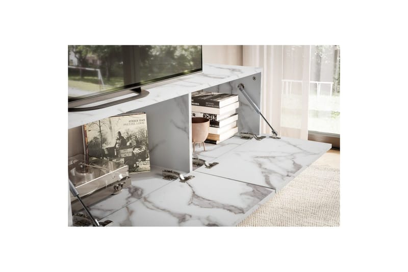 Lavbord Wohnling Foliert oppheng med klaffdør Moderne Marmor, Hvit, 160 cm - Marmor, Hvit, 160 cm - Møbler - Mediamøbel & tv møbel - Mediestativ & veggfeste