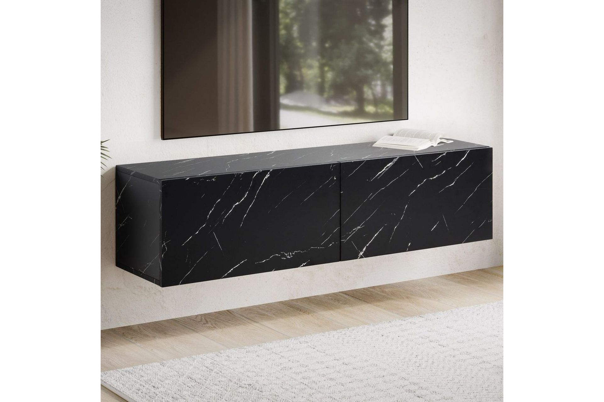 Lavbord Wohnling Foliert oppheng med klaffdør Moderne Marmor, Svart, 120 cm - Marmor, Svart, 120 cm - Møbler - Mediamøbel & tv møbel - Mediestativ & veggfeste