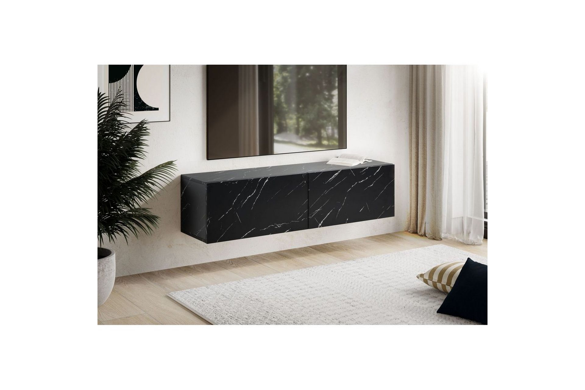 Lavbord Wohnling Foliert oppheng med klaffdør Moderne Marmor, Svart, 120 cm - Marmor, Svart, 120 cm - Møbler - Mediamøbel & tv møbel - Mediestativ & veggfeste