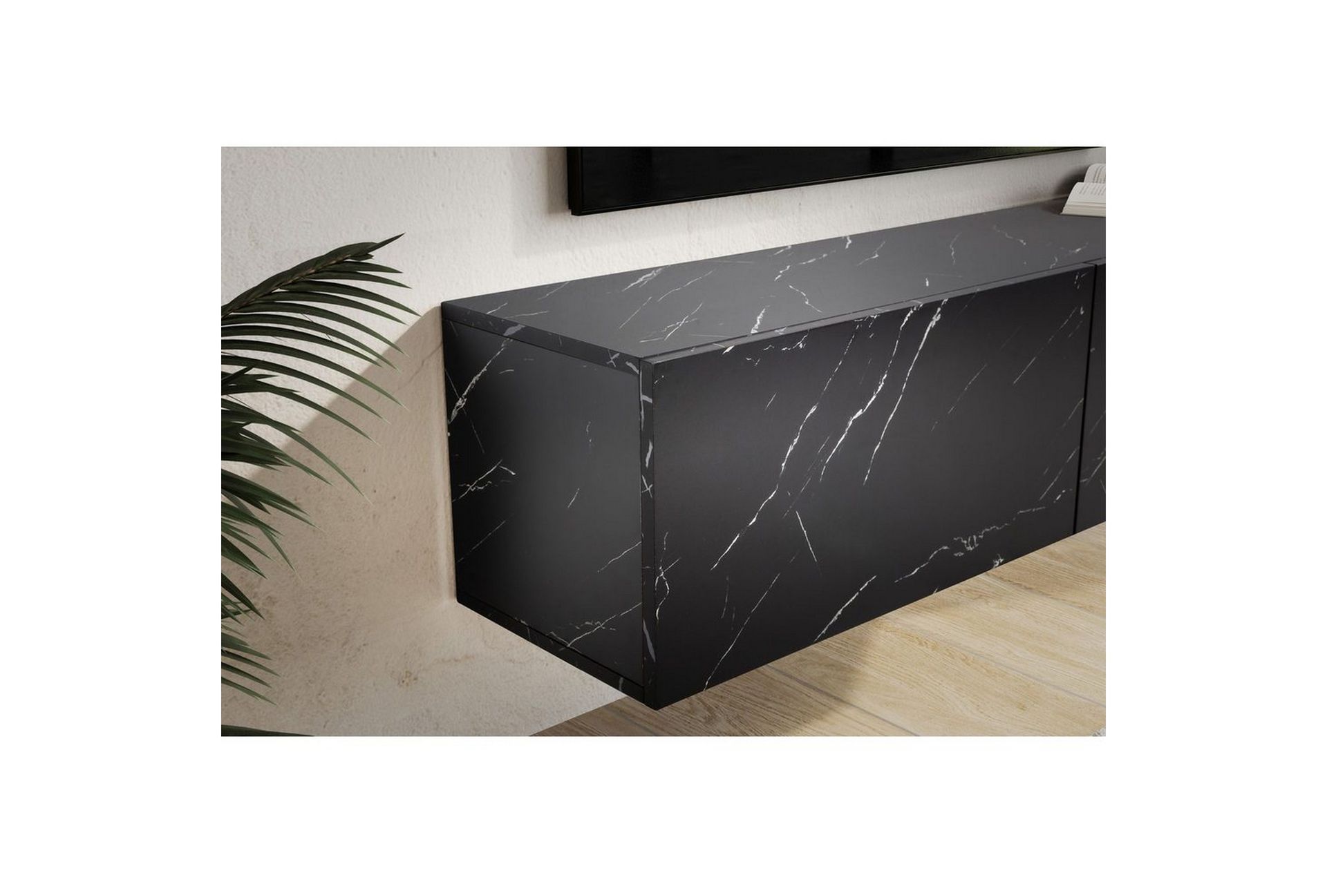 Lavbord Wohnling Foliert oppheng med klaffdør Moderne Marmor, Svart, 120 cm - Marmor, Svart, 120 cm - Møbler - Mediamøbel & tv møbel - Mediestativ & veggfeste
