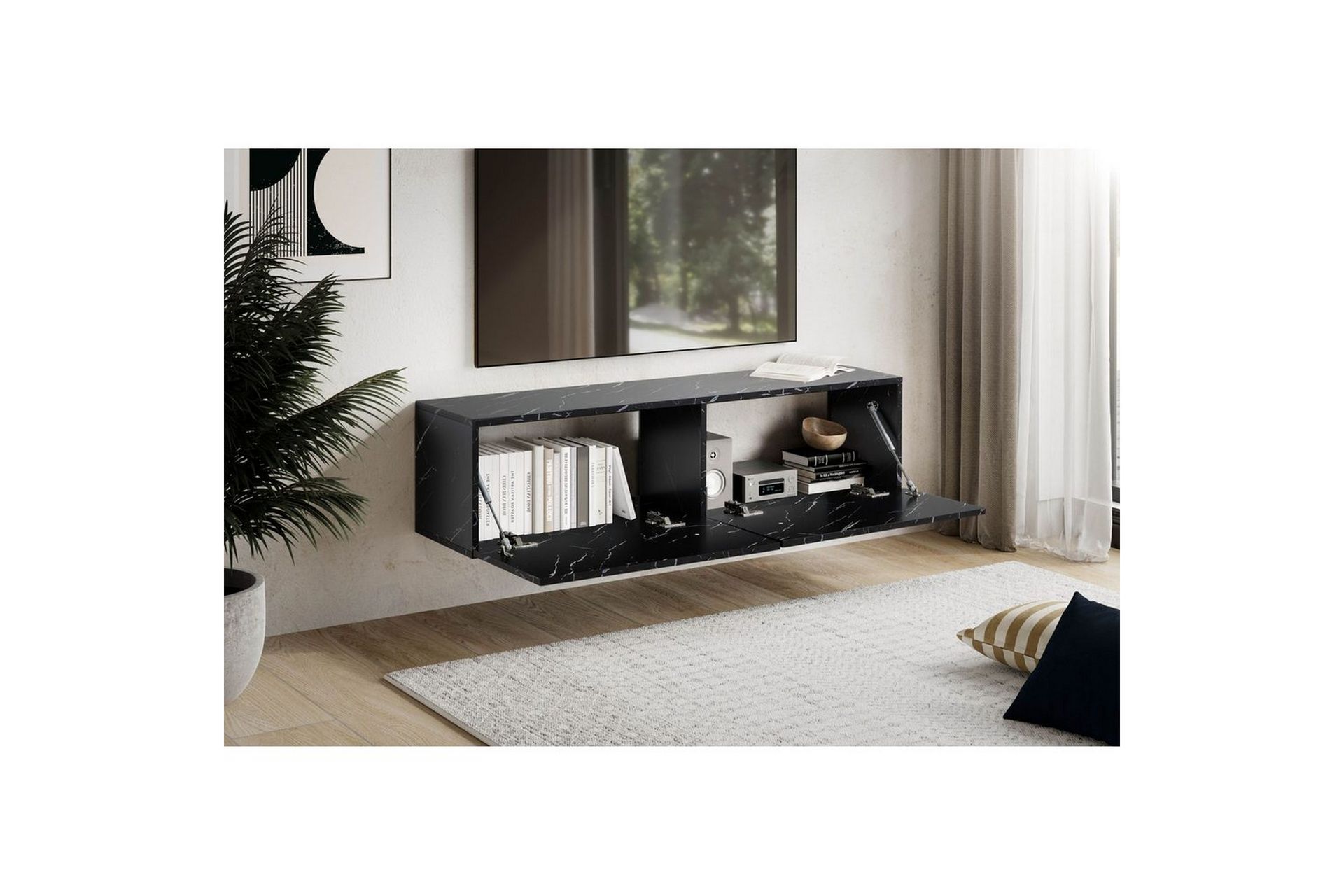 Lavbord Wohnling Foliert oppheng med klaffdør Moderne Marmor, Svart, 120 cm - Marmor, Svart, 120 cm - Møbler - Mediamøbel & tv møbel - Mediestativ & veggfeste