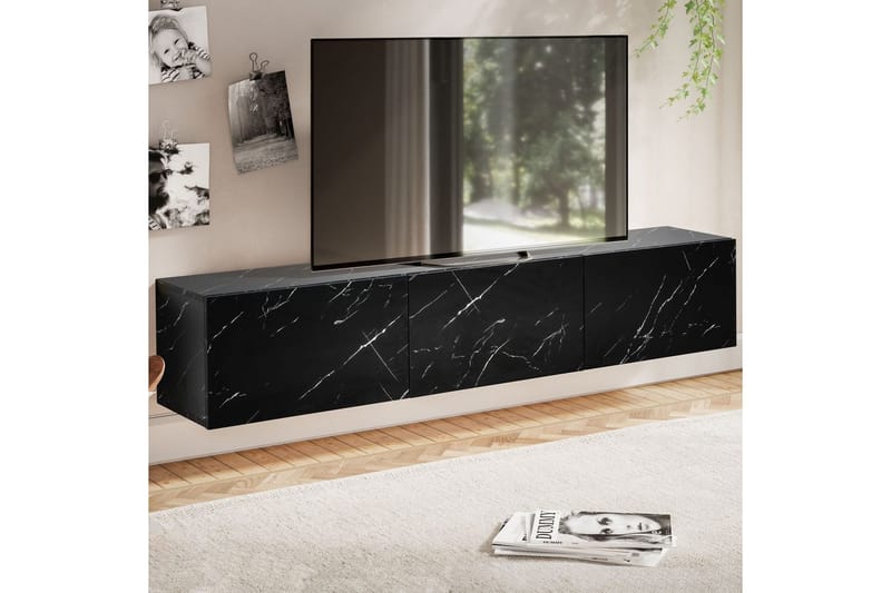 Lavbord Wohnling Foliert oppheng med klaffdør Moderne Marmor, Svart, 160 cm - Marmor, Svart, 160 cm - Møbler - Mediamøbel & tv møbel - Mediestativ & veggfeste