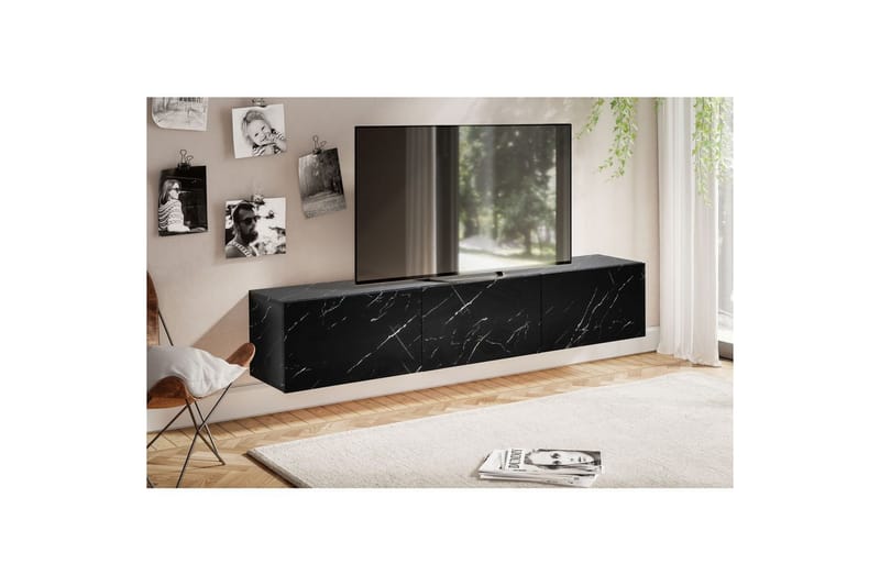 Lavbord Wohnling Foliert oppheng med klaffdør Moderne Marmor, Svart, 160 cm - Marmor, Svart, 160 cm - Møbler - Mediamøbel & tv møbel - Mediestativ & veggfeste