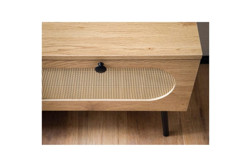 Lavbord Wohnling Melaminbelagt MDF Eik Optikk Rattan Front 2 Skuffer Metallben Moderne - Møbler - Mediamøbel & tv møbel - TV-skap