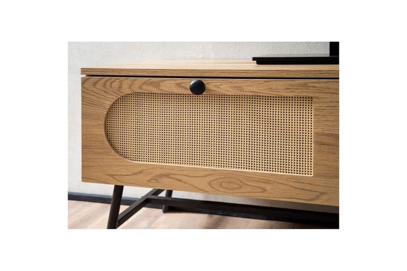 Lavbord Wohnling Melaminbelagt MDF Eik Optikk Rattan Front 2 Skuffer Metallben Moderne - Møbler - Mediamøbel & tv møbel - TV-skap