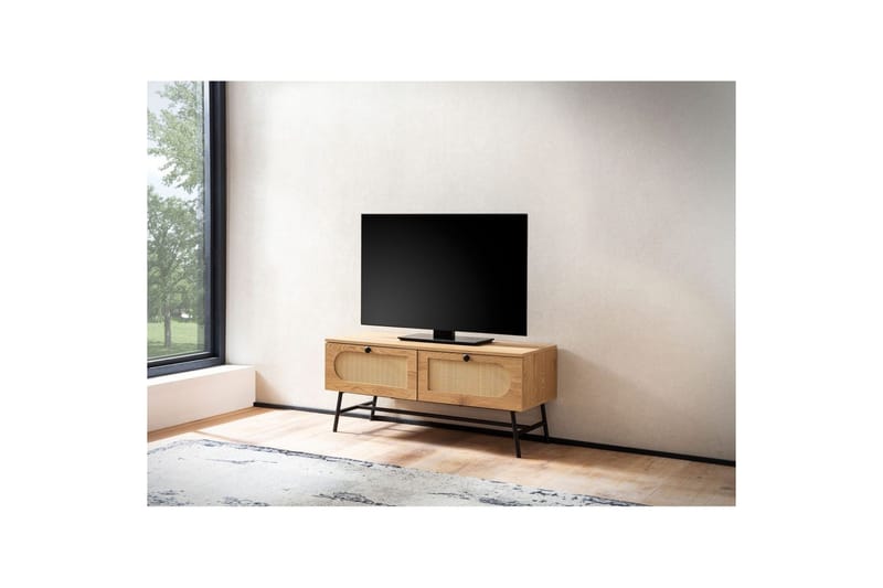 Lavbord Wohnling Melaminbelagt MDF Eik Optikk Rattan Front 2 Skuffer Metallben Moderne - Møbler - Mediamøbel & tv møbel - TV-skap