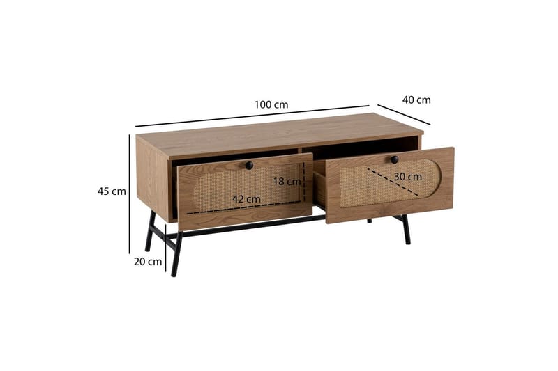 Lavbord Wohnling Melaminbelagt MDF Eik Optikk Rattan Front 2 Skuffer Metallben Moderne - Møbler - Mediamøbel & tv møbel - TV-skap