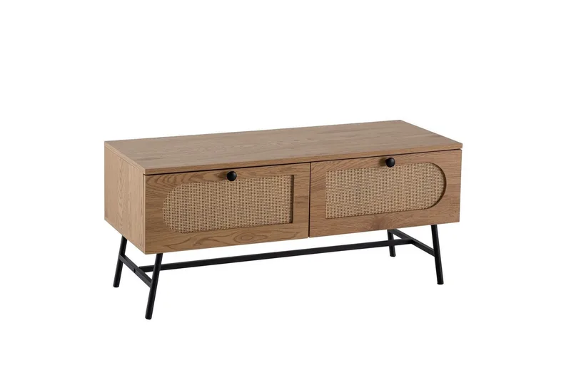 Lavbord Wohnling Melaminbelagt MDF Eik Optikk Rattan Front 2 Skuffer Metallben Moderne, undefined