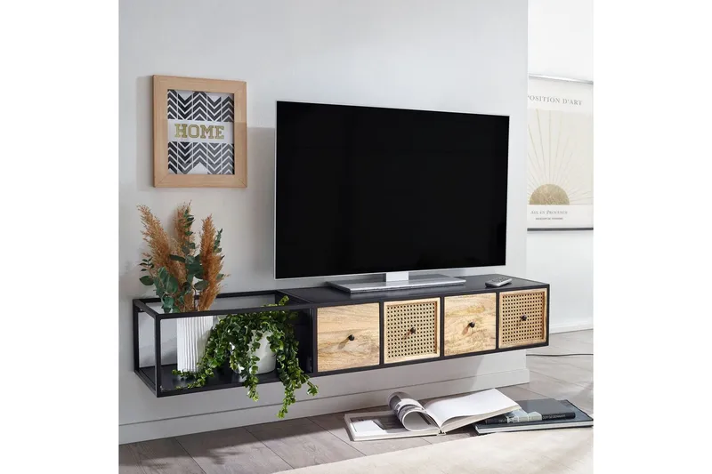 Lavbord Wohnling Metall Hengende med 3 Skuffer i Massivt Tre Industriell - Møbler - Mediamøbel & tv møbel - Mediestativ & veggfeste