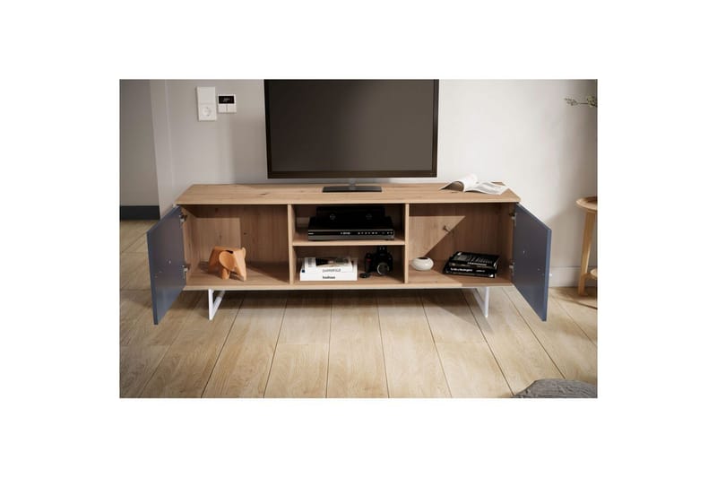 Lavbord Wohnling moderne sponplate, 2 dører, oppbevaringsbrett, metallben, moderne stil Eik, Grå - Eik, Grå - Møbler - Mediamøbel & tv møbel - TV-skap