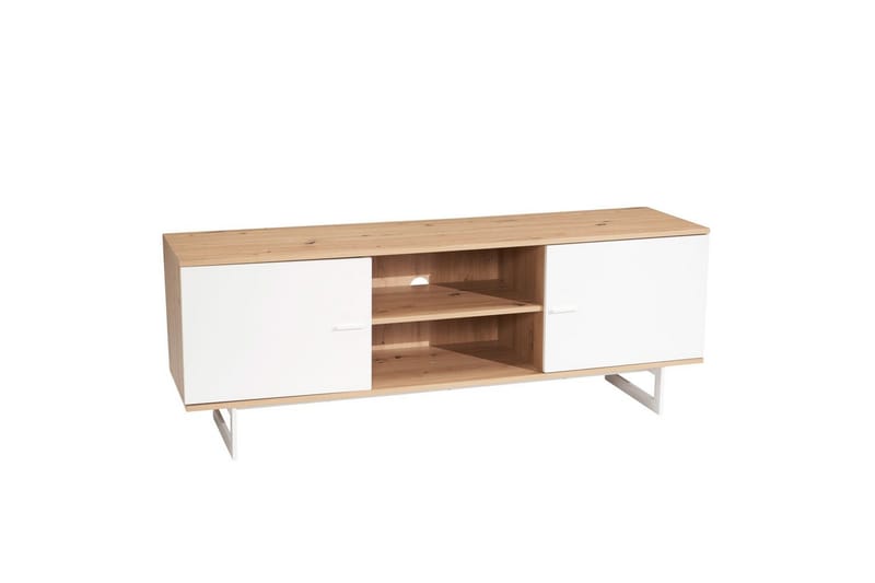 Lavbord Wohnling moderne sponplate, 2 dører, oppbevaringsbrett, metallben, moderne stil Eik, Hvit - Eik, Hvit - Møbler - Mediamøbel & tv møbel - TV-skap