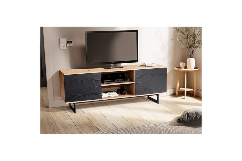 Lavbord Wohnling moderne sponplate, 2 dører, oppbevaringsbrett, metallben, moderne stil Eik, svart - Eik, svart - Møbler - Mediamøbel & tv møbel - TV-skap